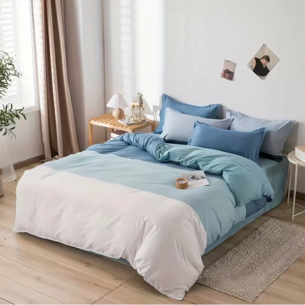 Urban Outfitters Twin Duvet Cover Set Blue Colorblock Bedding Single Bed NEW